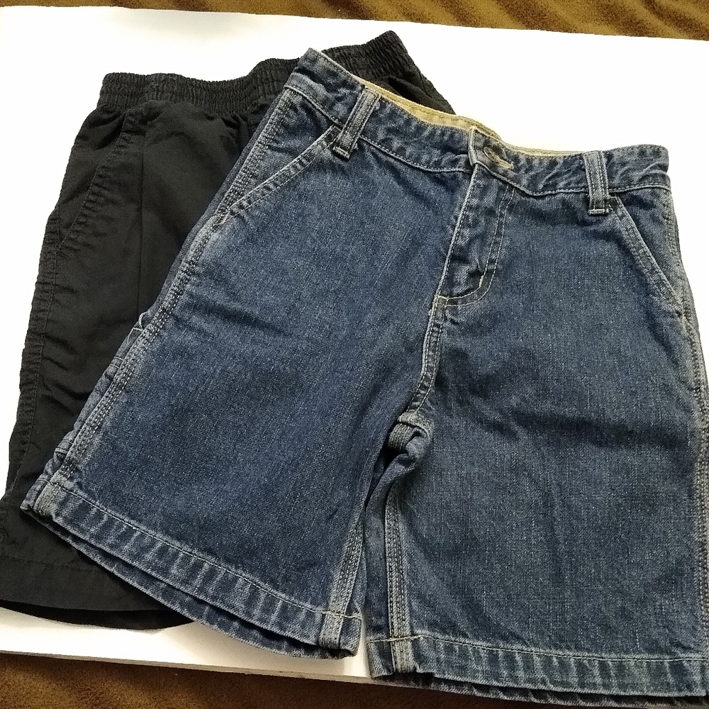 2 pair boys shorts size 5/6 - Black, Denim